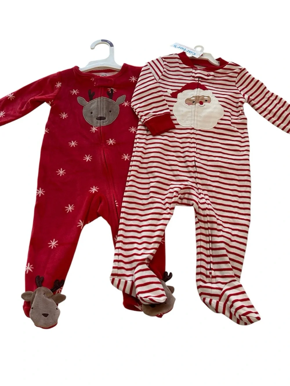Carter's Christmas Pajama Set Red Reindeer Striped Santa Footed NWT Size 6 Month